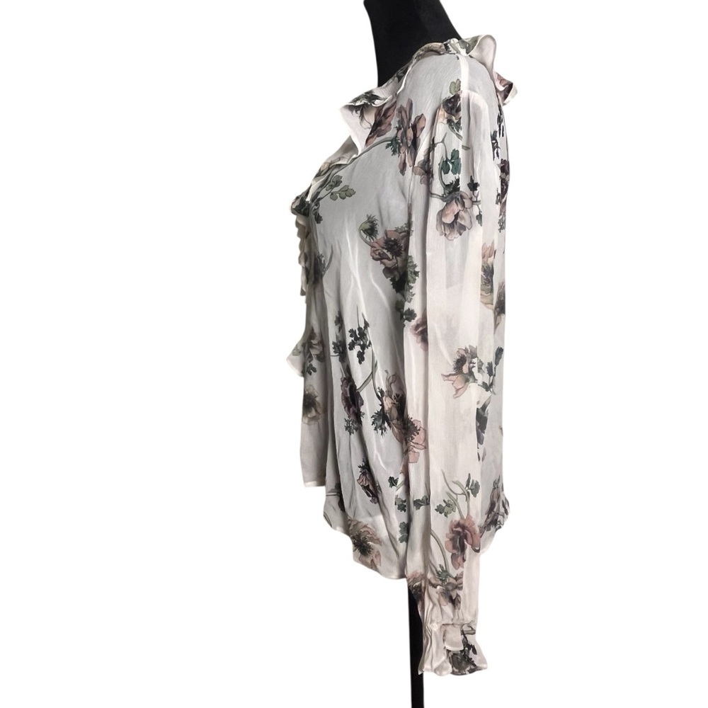 PAIGE Ivory Karin Floral Silk Ruffle Blouse — Small - Picture 4 of 10